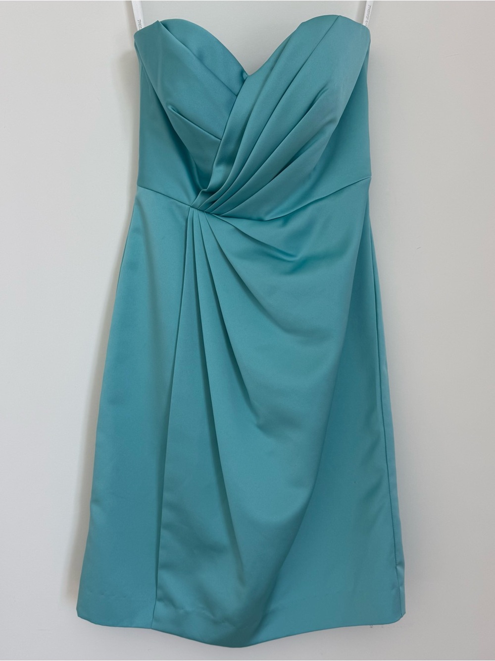 David's Bridal Strapless Teal Satin Cocktail Dress